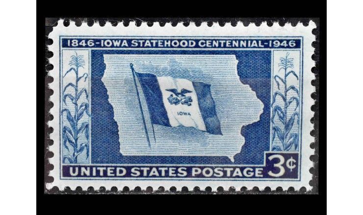 США 1946 г. "100 лет штату Айова: Флаг и карта" 