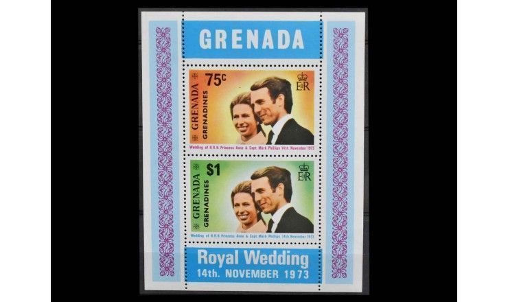 Гренада и Гренадины 1973 г. "Свадьба принцессы Анны и Марка Филлипса" (надпечатка)