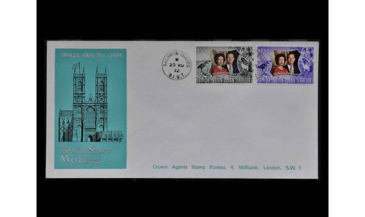 Британские территории в Индийском океане 1972 г. "Серебряная свадьба английской королевской пары" FDC