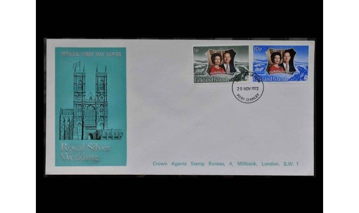 Фолклендские острова 1972 г. "Серебряная свадьба королевской пары" FDC