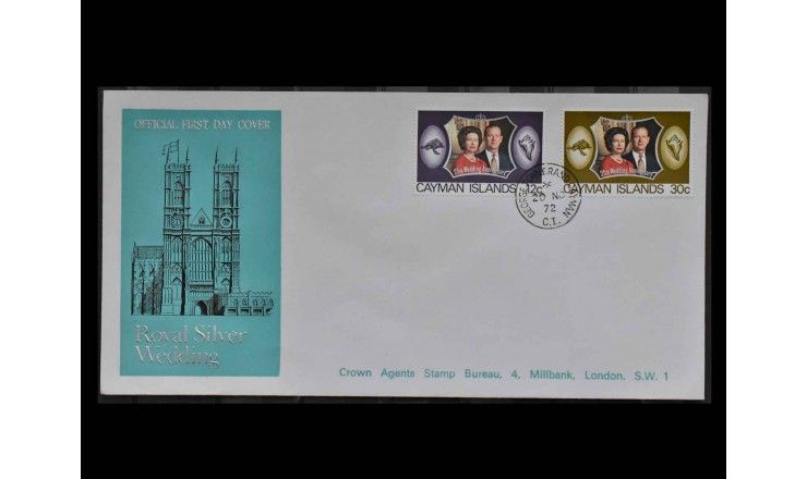 Каймановы острова 1972 г. "Серебряная свадьба королевской пары" FDC