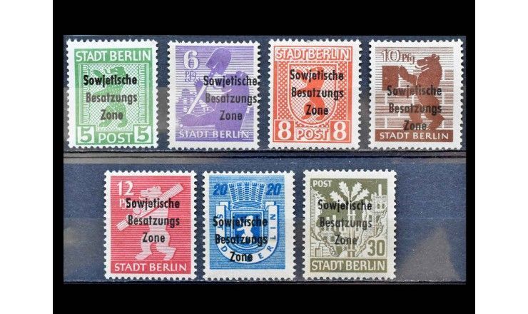 Германия (Советская оккупация) 1948 г. "Стандартные марки: Берлин и Бранденбург" (надпечатка, дефект)