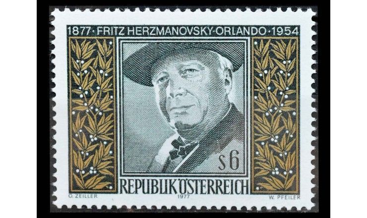 Австрия 1977 г. "100 лет со дня рождения писателя Фрица Герцмановски-Орландо"