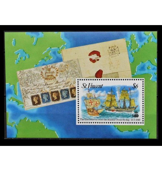 Сент-Винсент и Гренадины 1992 г. "Первое трансатлантическое письмо с марками от 15.05.1840 г."