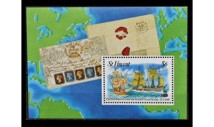 Сент-Винсент и Гренадины 1992 г. "Первое трансатлантическое письмо с марками от 15.05.1840 г."