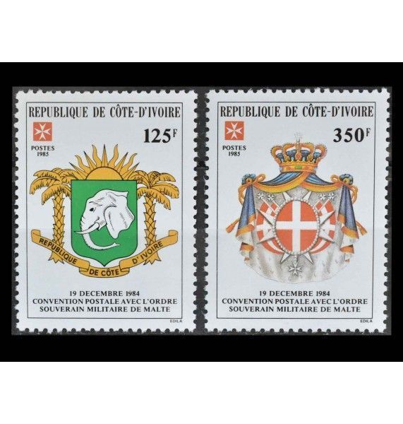 Кот-д'Ивуар 1985 г. "Почтовое соглашение с Мальтийским Орденом: Гербы"
