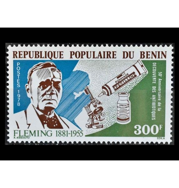 Бенин 1978 г. "50 лет антибиотикам: Александр Флеминг"