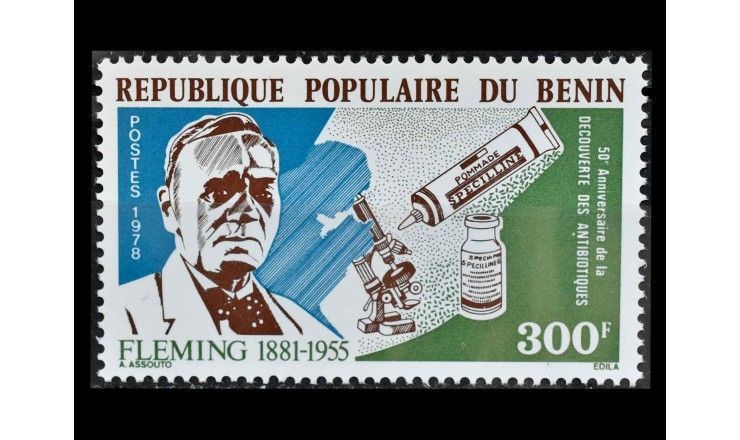 Бенин 1978 г. "50 лет антибиотикам: Александр Флеминг"
