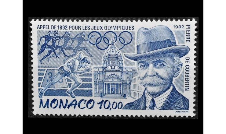 Монако 1992 г. "100-летие инициативы Пьера де Кубертена о возобновлении Олимпийских игр"