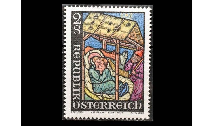 Австрия 1973 г. "Рождество: Готический витраж с рождением Христа"