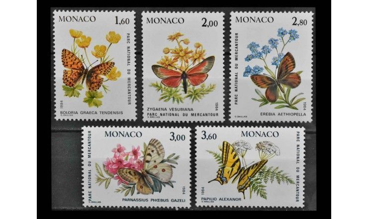 Монако 1984 г. "Бабочки и растения национального парка Меркантур" 
