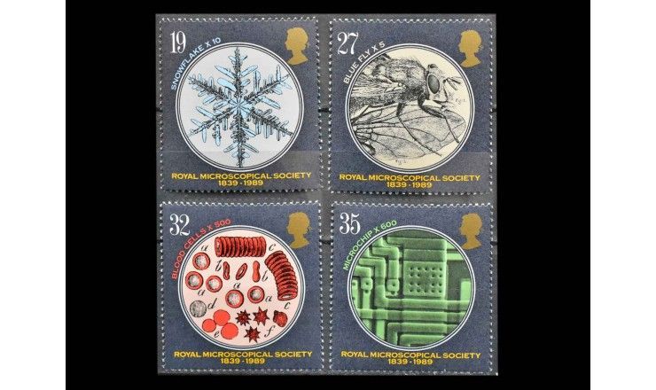 Великобритания 1989 г. "150 лет Королевскому обществу микроскопистов" 