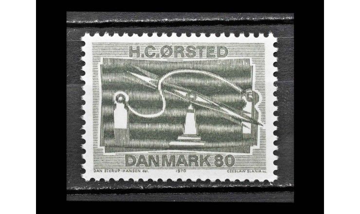 Дания 1970 г. "150 лет со дня открытия электромагнетизма: Магнитная игла"