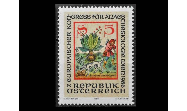 Австрия 1986 г. "Европейский конгресс анестезиологов: Позднесредневековое изображение"