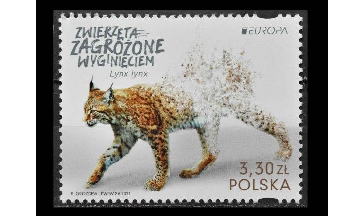 Польша 2021 г. "Вымирающие виды: Обыкновенная рысь"