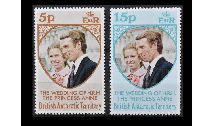 Британская антарктическая территория 1973 г. "Свадьба принцессы Анны и Марка Филлипса"