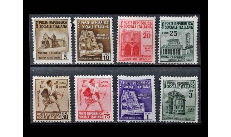 Италия 1944/1945 гг. "Стандартные марки: Разрушенные памятники"