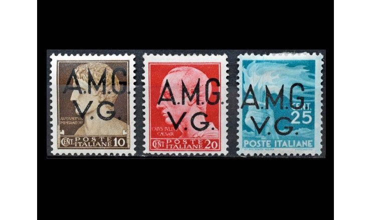 Триест 1945/1947 г. "Стандартные марки" (надпечатка, дефект)