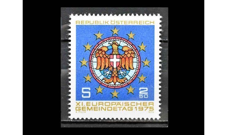 Австрия 1975 г. "День Европы: Витраж в Венской ратуше"