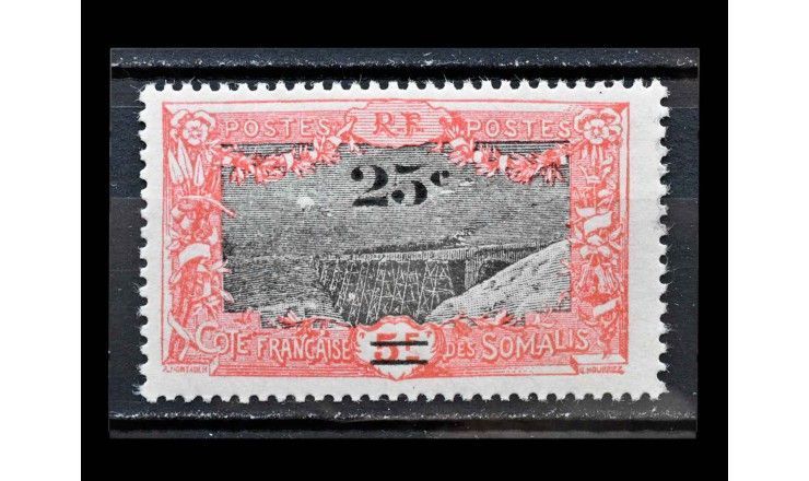 Французский берег Сомали 1924/1927 г. "Железнодорожный мост" (надпечатка)
