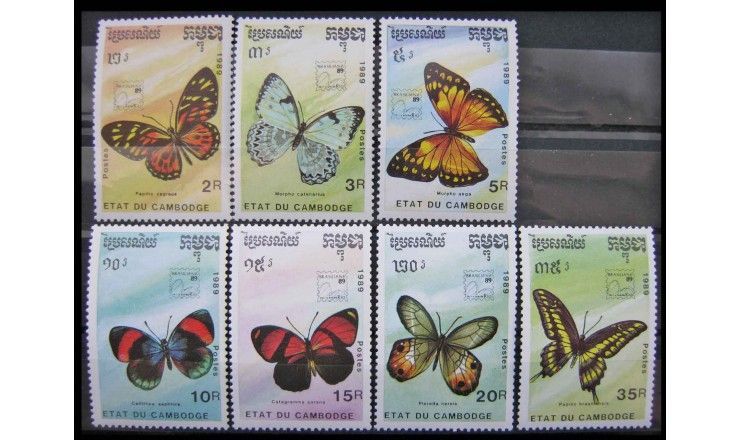 Камбоджа 1989 г. "Международная выставка марок BRASILIANA`89: Бабочки"