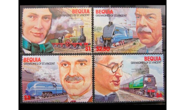 Гренадины и Сент Винсент (Остров Бекия) 1986 г. "Локомотивы и инженеры"