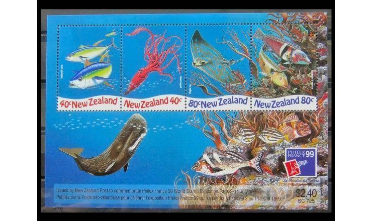 Новая Зеландия 1999 г. "Филателистическая выставка PHILEXFRANCE`99, Морская фауна"