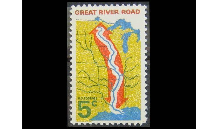 США 1966 г. "Карта центральных штатов США с Great River Road, Миссисипи"  