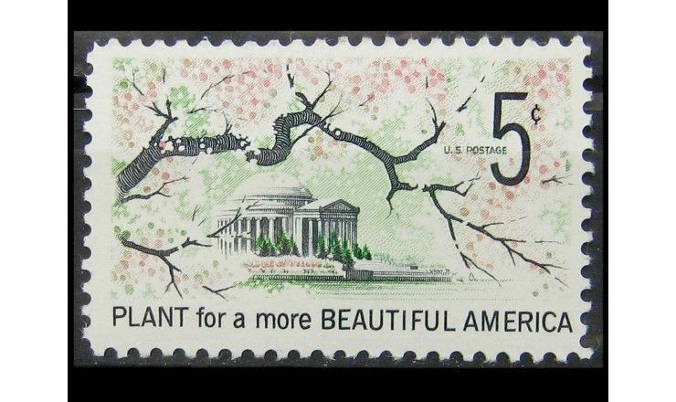 США 1966 г. "Ветка с цветами вишни, мемориал Джефферсону"  