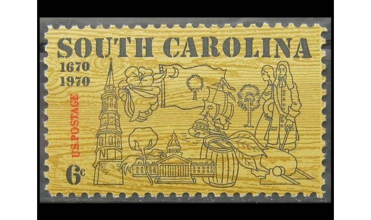 США 1970 г. "300-летие первого английского поселения в Чарлстоне, Южная Каролина"