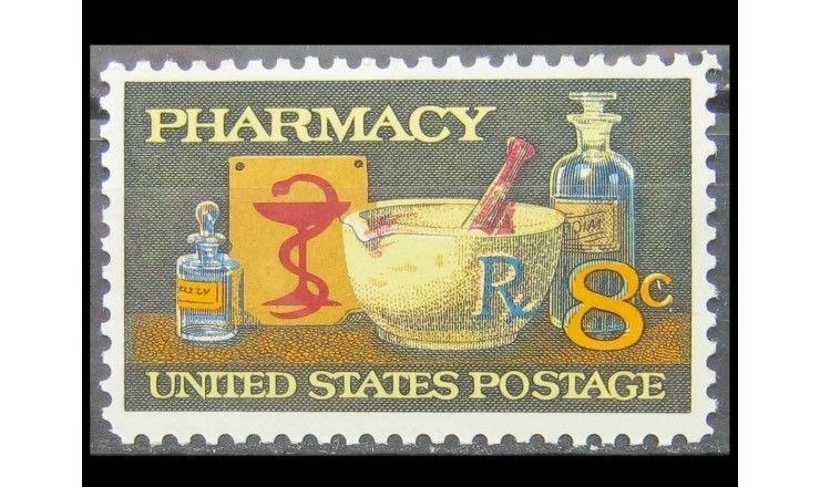 США 1972 г. "120 лет американской фармацевтике: ступка и пестик" 