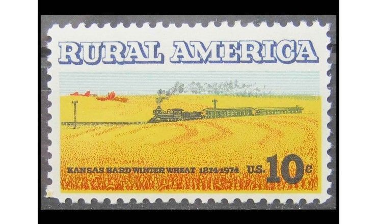 США 1974 г. "Сельская Америка, пшеничные поля и поезд"