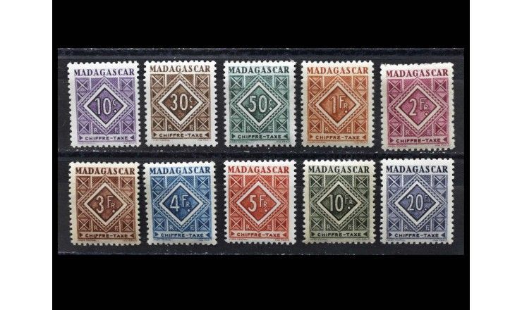 Мадагаскар 1947 г. "Доплатные марки. Цифры в орнаменте"