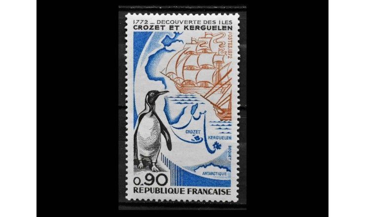 Франция 1972 г. "Двухсотлетие открытия островов Крозе и Кергелен"