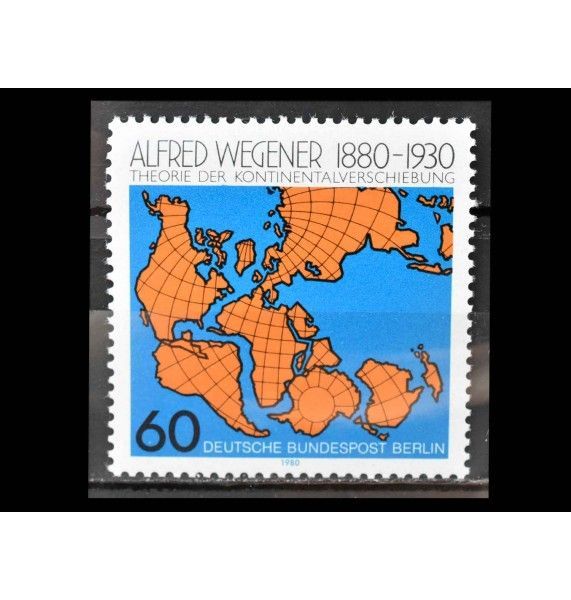 Западный Берлин 1980 г. "Карта, показывающая теорию дрейфа континентов Вегенера"
