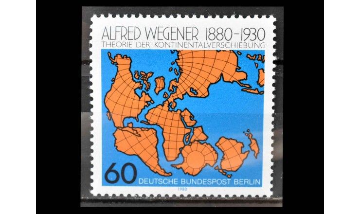 Западный Берлин 1980 г. "Карта, показывающая теорию дрейфа континентов Вегенера"