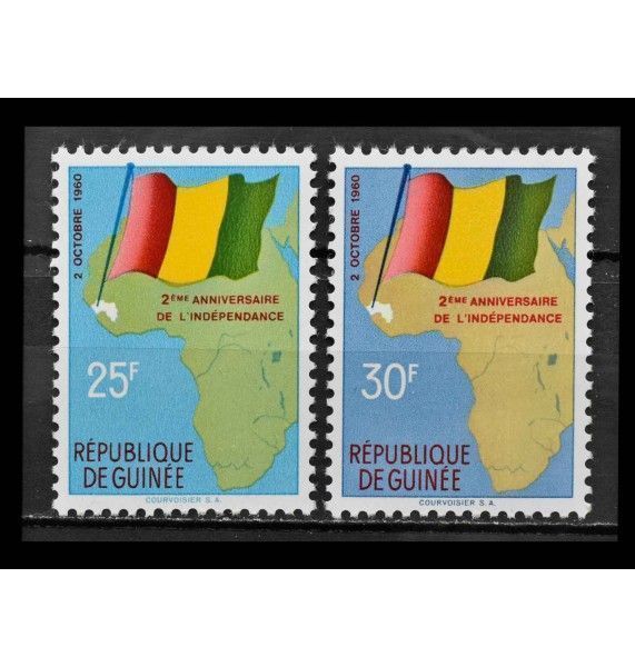 Гвинея 1960 г. "2-я годовщина независимости: Карта Африки и национальный флаг"
