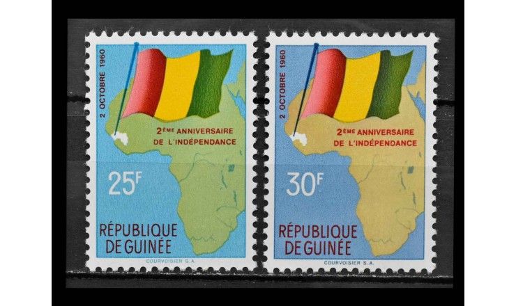 Гвинея 1960 г. "2-я годовщина независимости: Карта Африки и национальный флаг"