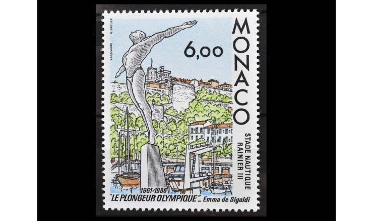 Монако 1986 г. "25 лет открытия Статуи Олимпийскому пловцу на стадионе Ренье III"