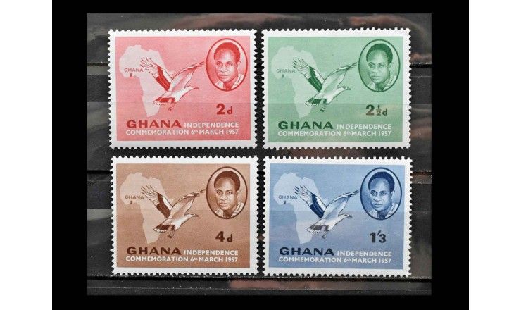 Гана 1957 г. "Кваме Нкрума, пальмовый гриф и карта Африки"
