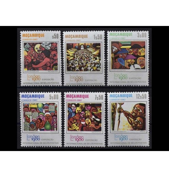 Мозамбик 1980 г. "Международная выставка марок LONDON 1980 - Картины местных художников"