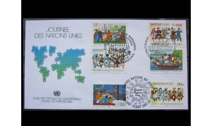 ООН (Вена-Женева-Нью-Йорк) 1987 г. "День ООН" FDC 