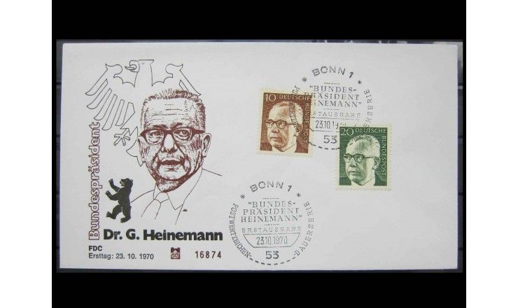 ФРГ 1970 г. "Стандартные марки: Густав Хайнеман" FDC