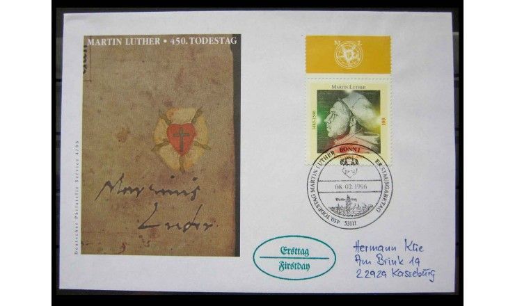 ФРГ 1996 г. "450-летие смерти Мартина Лютера Кинга" FDC