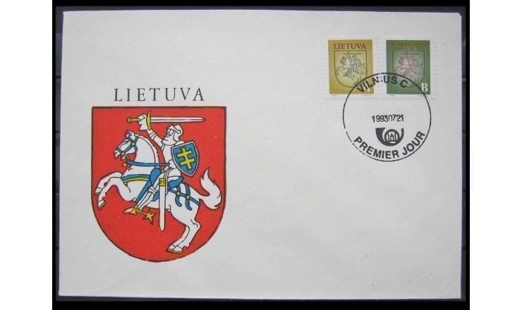 Литва 1993 г. "Стандартные марки: Гербы городов" FDC