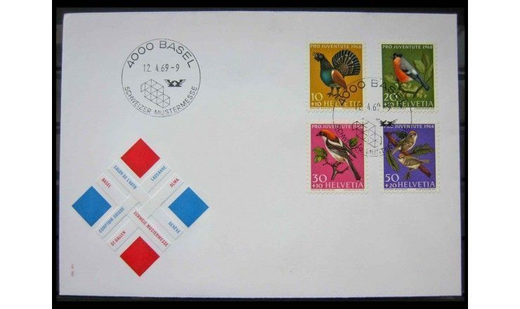Швейцария 1968 г. "Благотворительная организация Pro Juventute: Местные птицы" FDC