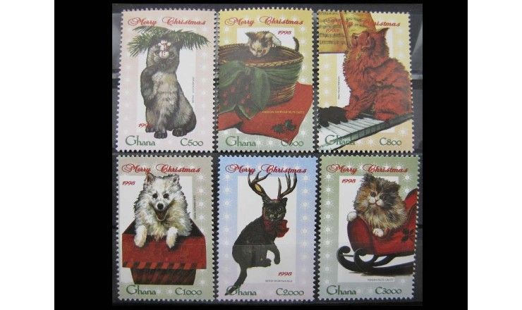 Гана 1998 г. "Рождество: Породы котов и собак"
